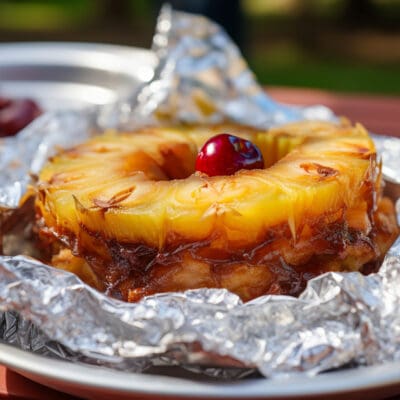Camp Pineapple Upside Down Cake in Foil Packets