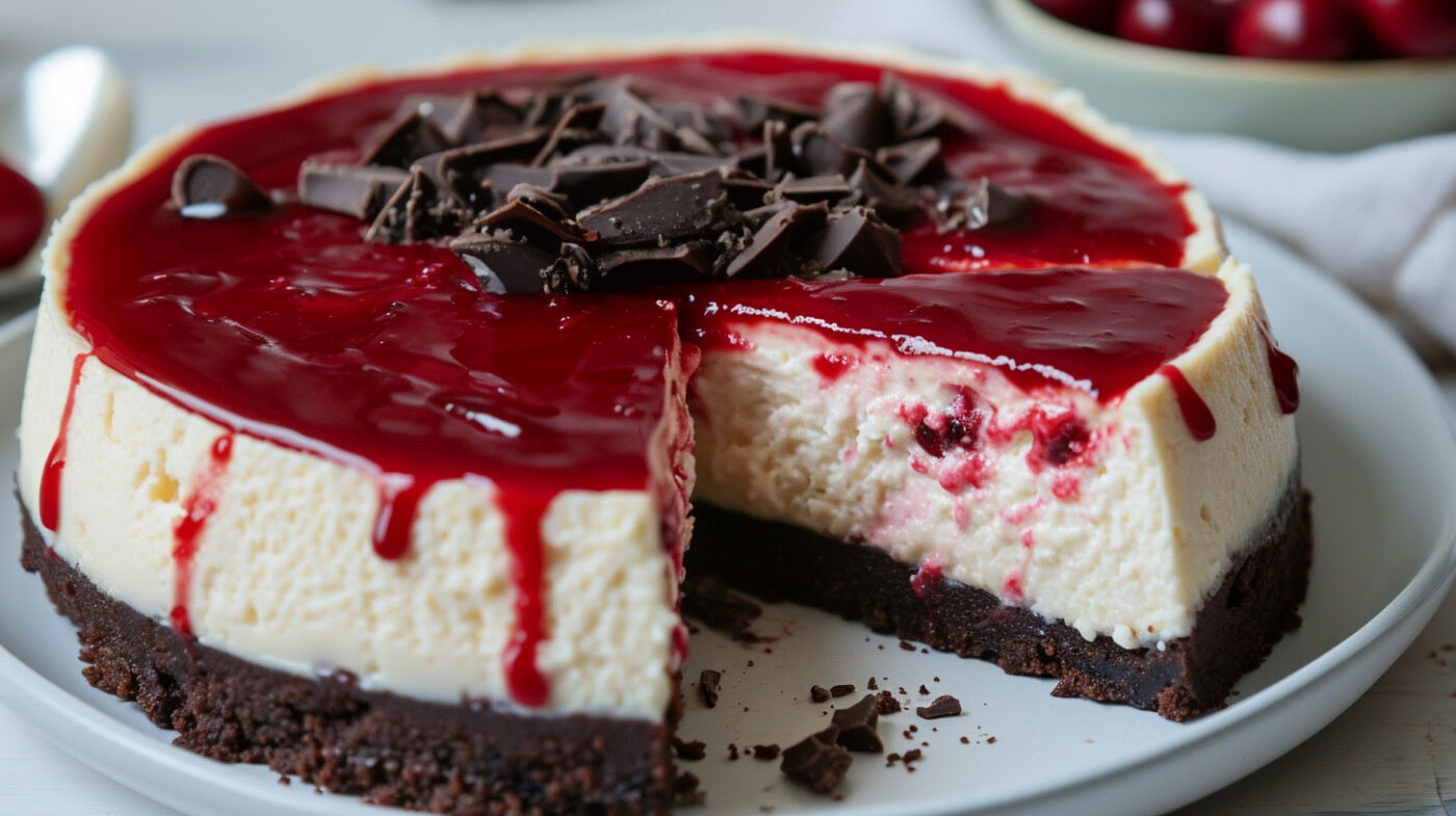 boozy black forest cheesecake-square