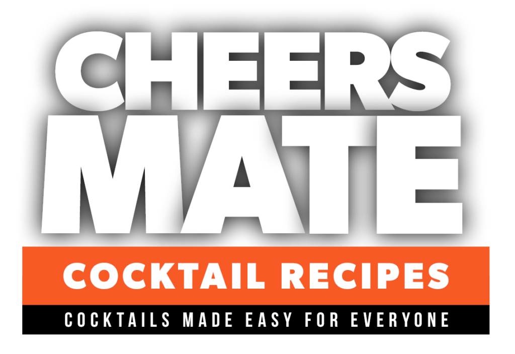 Cheers Mate! Cocktail Recipes book title graphic with cocktail glass icon