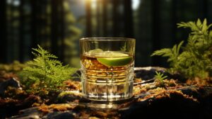 Layered Burt Reynolds Shot with a dark rum base and a golden butterscotch top layer.