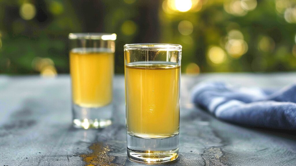 A Water Moccasin Shot in a glass, with a lime wedge garnish on the rim.