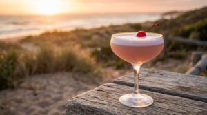 cocktail in golden hour outdoor setting